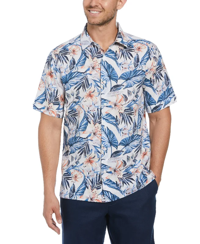 Linen Blend Floral Print Shirt Rugged Men's Outdoor 