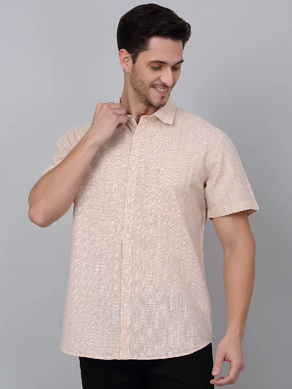 Men's Beige Casual Medium Checks Half sleeve Shirt Elegant Men's Cashmere