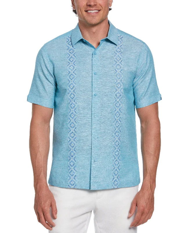 Big & Tall Linen Blend Argyle Embroidered Chambray Shirt Sporty Men's Athleisure 