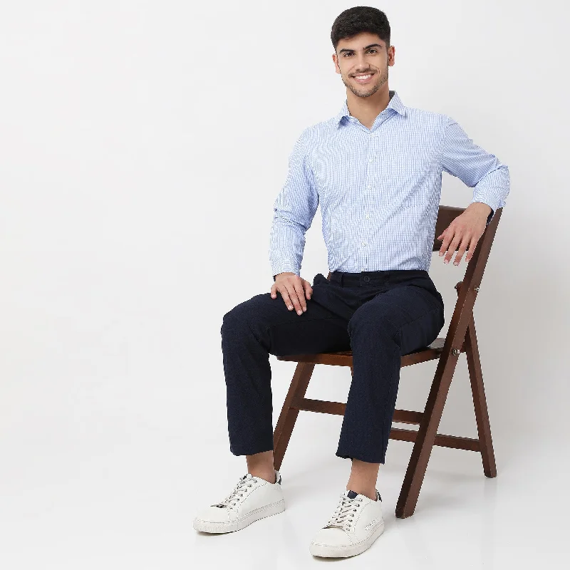 Slim Fit Checkered Shirt Elegant Men's Formal 