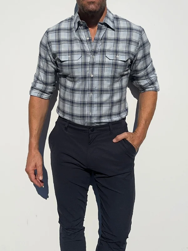 Light Blue Merino-Blend Flannel- Small Batch #579 Rugged Men's Outdoor 
