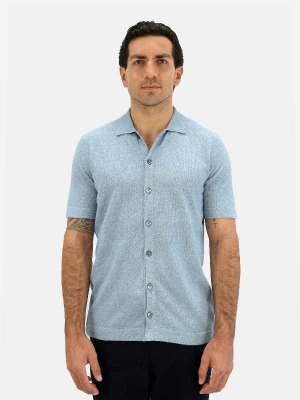 Garda Short Sleeve Polo Micro Bouclé Light Blue Melange Dapper Men's 1920S