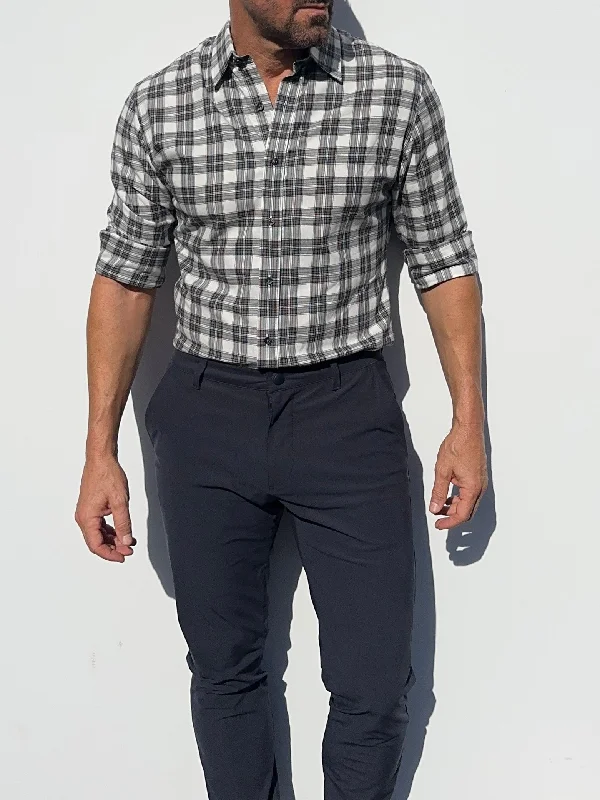 White, Black & Brown Plaid Flannel- Small Batch Series Minimalist Men's Casual 