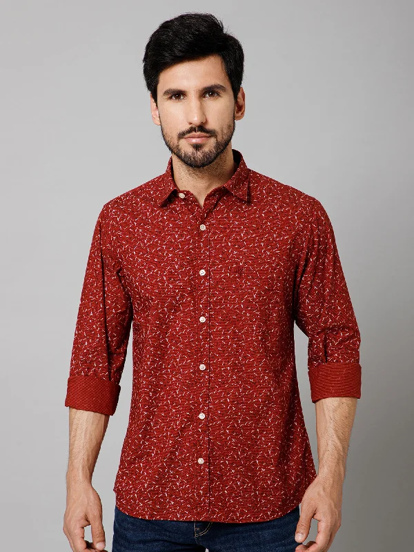 Men's Maroon Casual Abstract Ditsy Print Full Sleeve Shirt Practical Men's Multi
