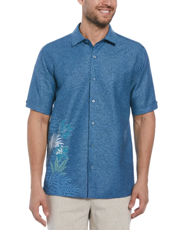 Linen Blend Asymmetrical Tropical Leaf Print Shirt Monochromatic All