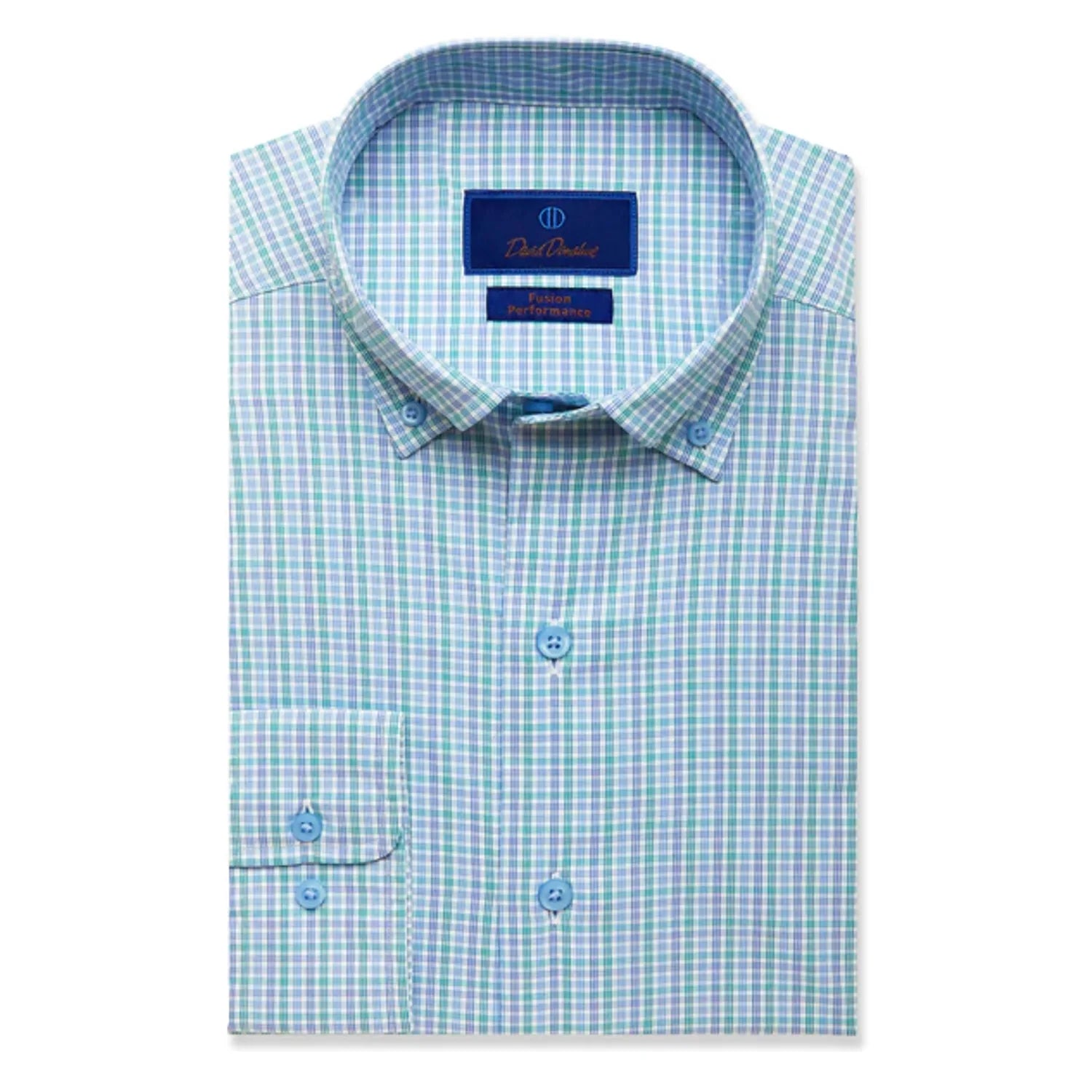 David Donahue Fusion Shirt - Blue and Green Fine Check Trendy Men's Bucket