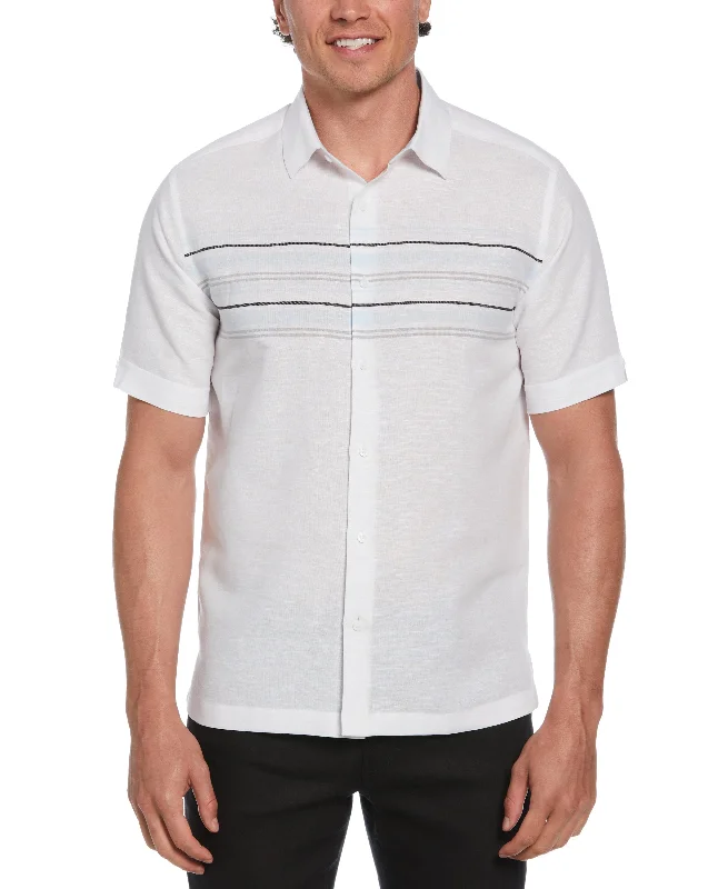 Linen Blend Chest Stripe Print Shirt Cool Men's Skate