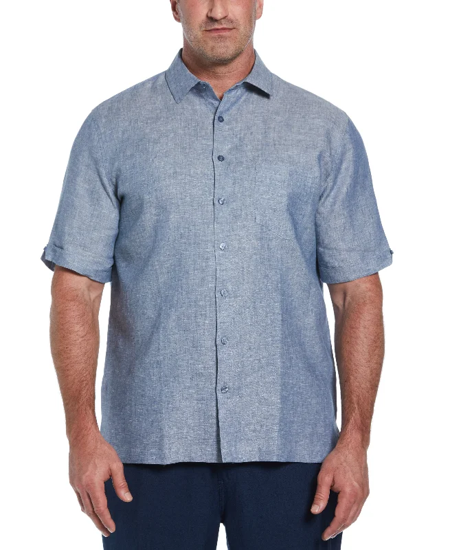 Big & Tall Classic Two-Tone Linen Shirt Trendy Men's Oversized