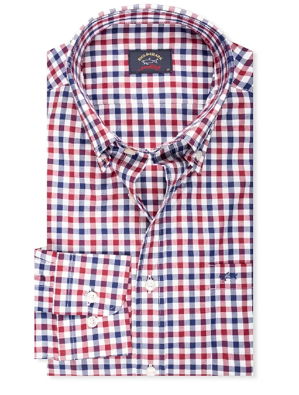 Check Shirt Burgundy Minimalist Men's Casual 