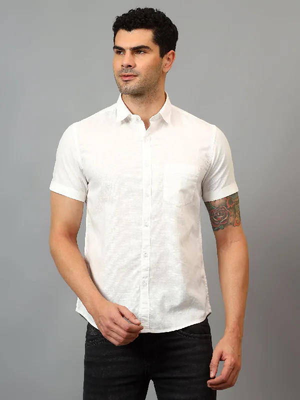 Men's White Casual Plain Half sleeve Shirt Adventure