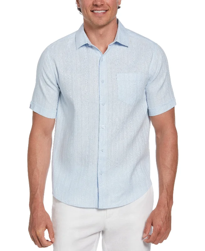 Linen Blend Dobby Stripe Print Shirt Cool Men's Skate
