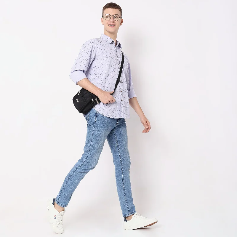 Modern Explorer - 100% - Washed Indigo Blue Print - Super Soft - Regular Fit Shirt Practical Men's Quick