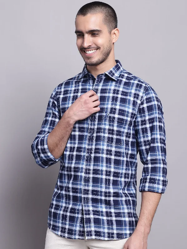 Men's Navy Blue Casual Big Checks Full Sleeve Shirt Adventure