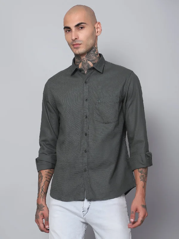 Men's Dark Olive Green Casual Plain Full Sleeve Shirt Confident Men's Power