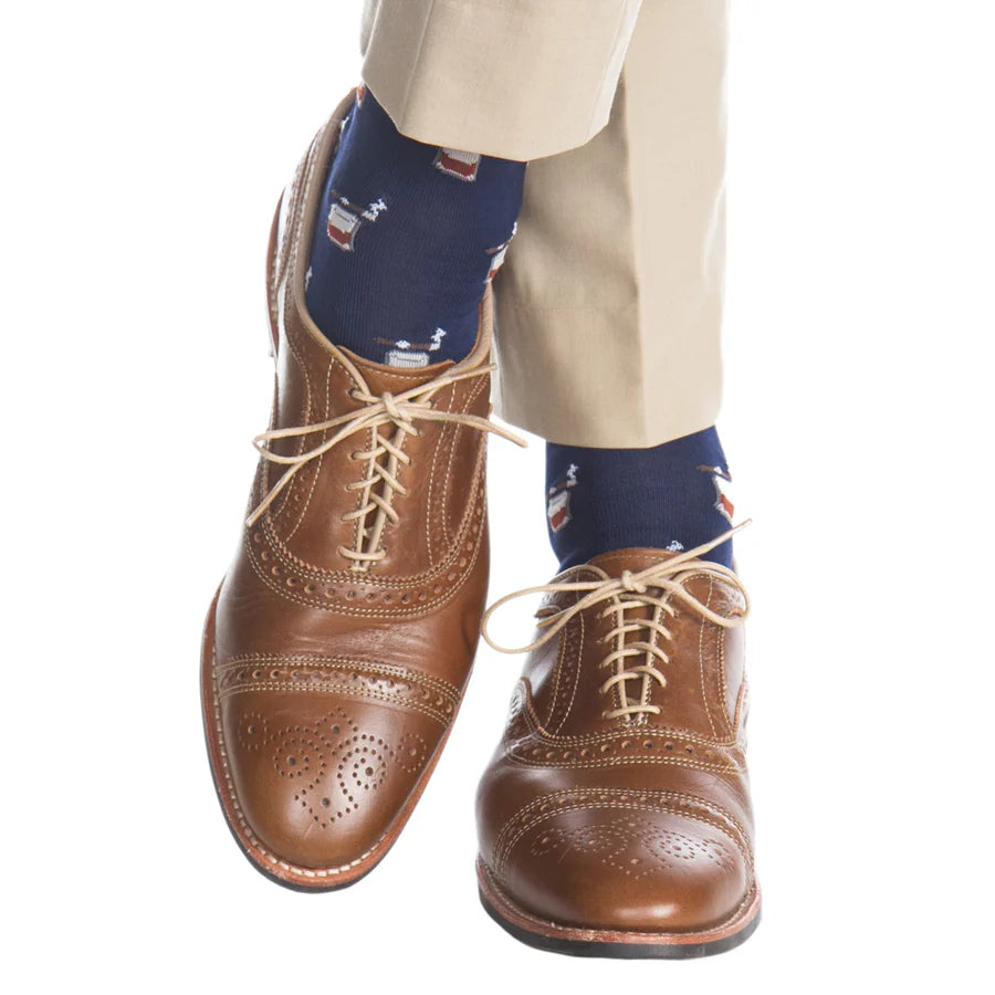 The Shirt Shop - Whiskey/Cigars Cotton Sock Linked Toe - Mid-Calf (2 Colors) Laid