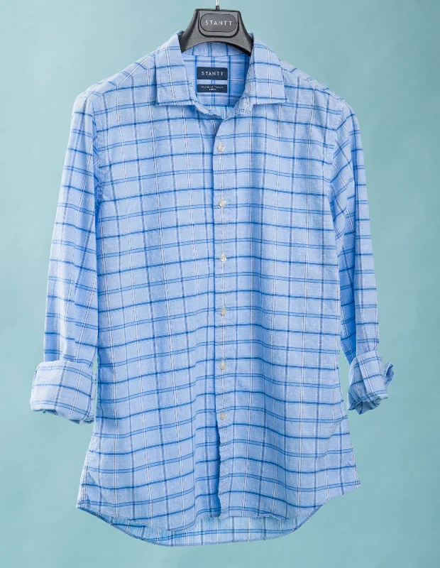 Blue and Navy Slubweave Overcheck Dynamic Men's Glow