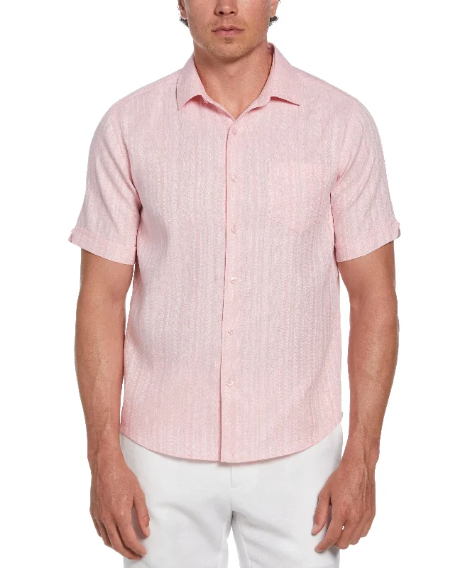 Linen Blend Dobby Stripe Print Shirt Laid