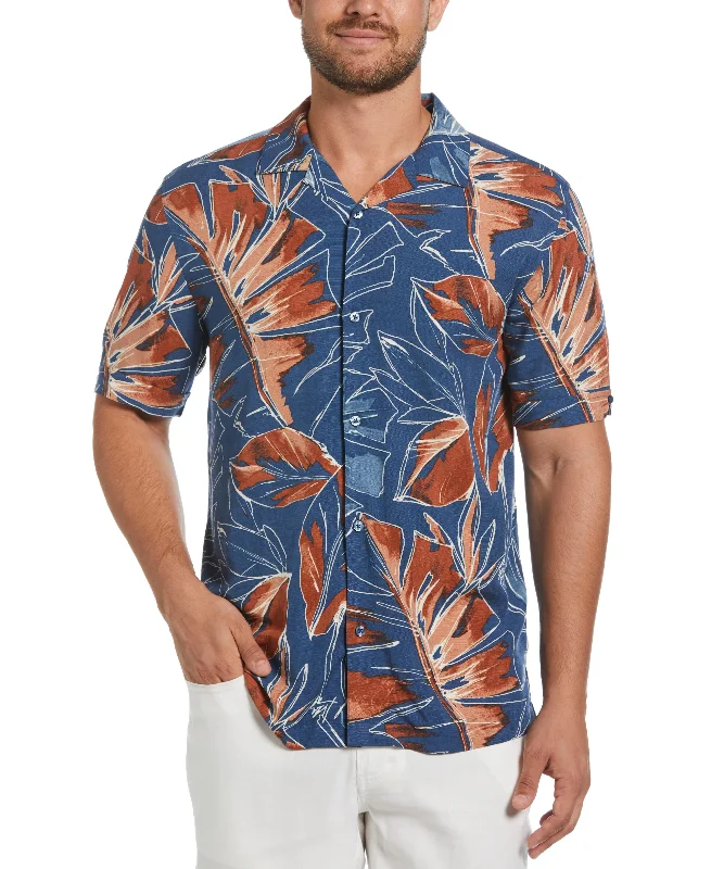 Oversized Tropical Sketch Print Shirt Rugged Men's Outdoor 