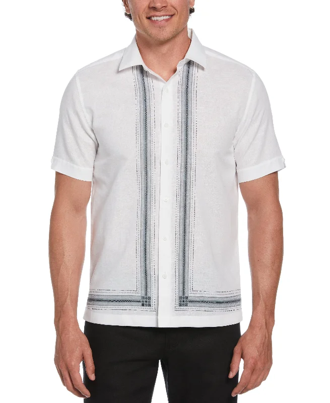 Linen Blend L-Shaped Deco Pattern Shirt Gym