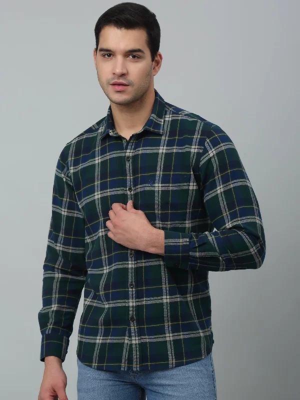 Men's Green Casual Brushed Big Checks Full Sleeve Shirt Tailored