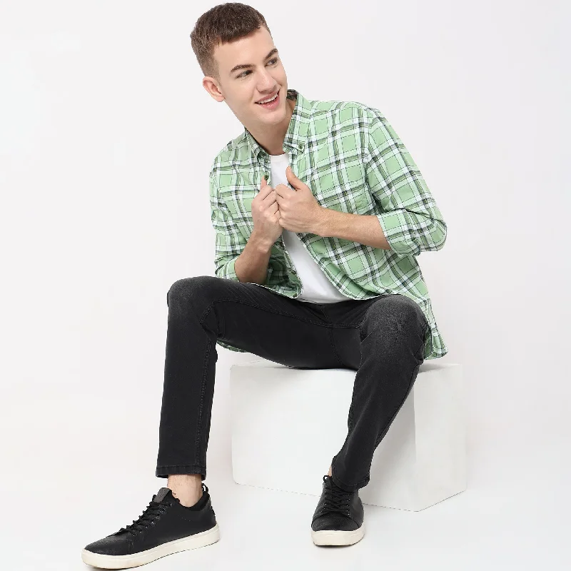 Slim Fit Checkered Shirt Athletic Men's Compression