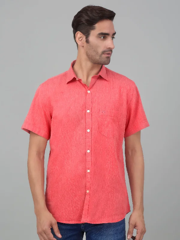 Men's Red Casual Plain Half sleeve Shirt Traditional Men's Wool