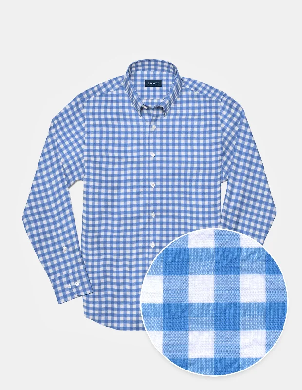Cornflower Blue Check Seersucker Practical Men's Quick