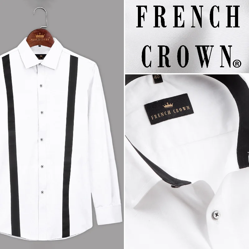 Bright White Subtle Sheen Suspender Patterned Super Soft Giza Cotton Shirt Relaxed Men's Beach