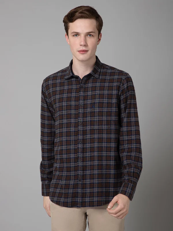 Men's Blue Casual Brushed Medium Checks Full Sleeve Shirt Youthful Men's Pop