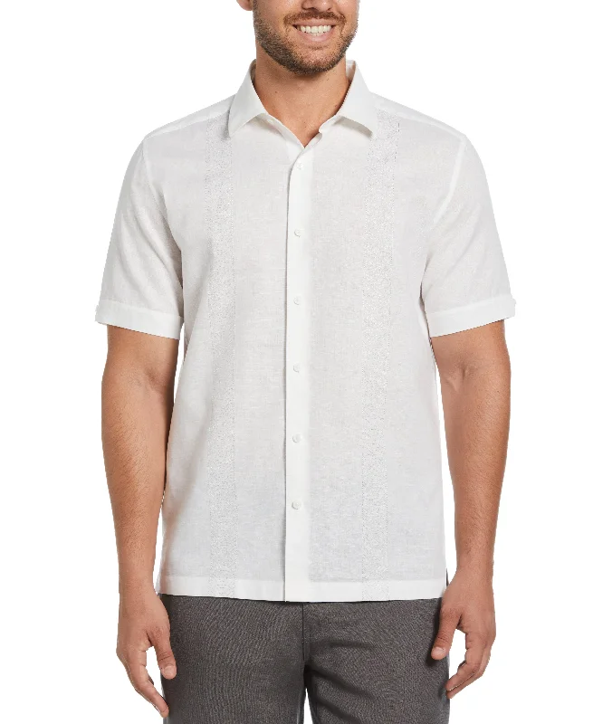 Linen Blend Embroidered Contrast Wave Panel Shirt Earthy Men's Sustainable 