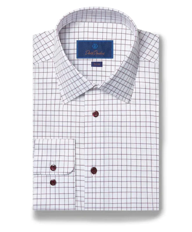 David Donahue Dress Shirt - White / Merlot (Trim) Sleek Men's Contemporary 