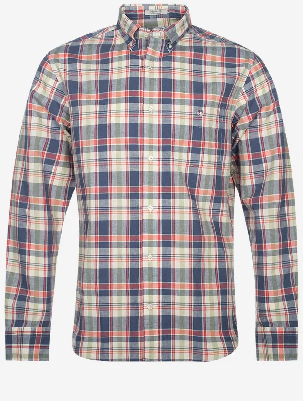 Regular Cotton Linen Check Shirt Dusty Blue Sea Practical Men's Multi