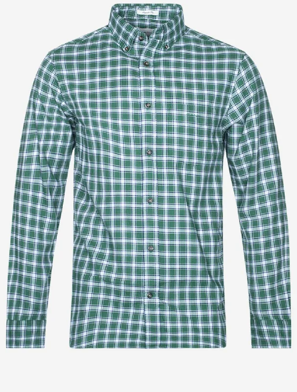Regular Micro Tartan Flannel Shirt Forest Green Relaxed Men's Beach