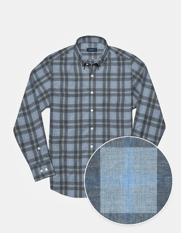 Navy and Blue Cotton Linen Plaid Cool Men's Distressed