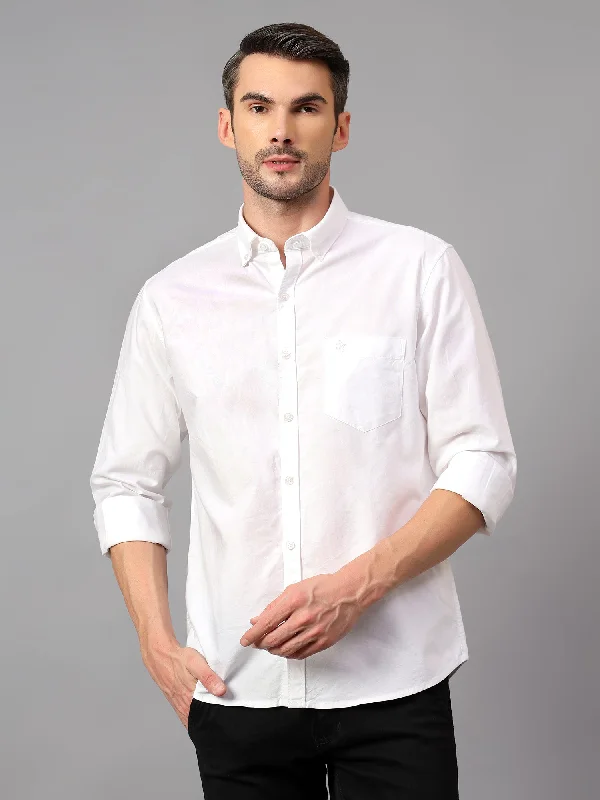 Men's White Casual Self Textured Full Sleeve Shirt Hip Men's Urban
