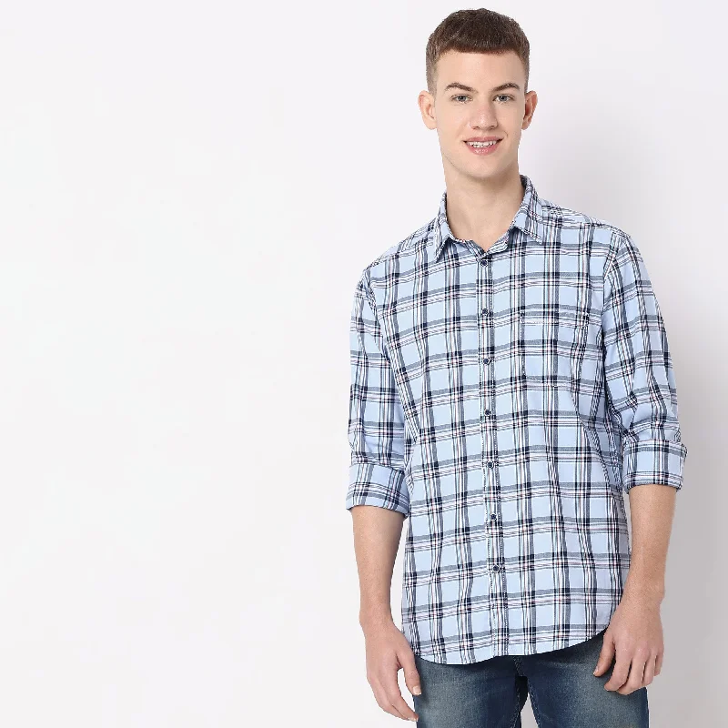 Slim Fit Checkered Shirt Artistic Men's Hand
