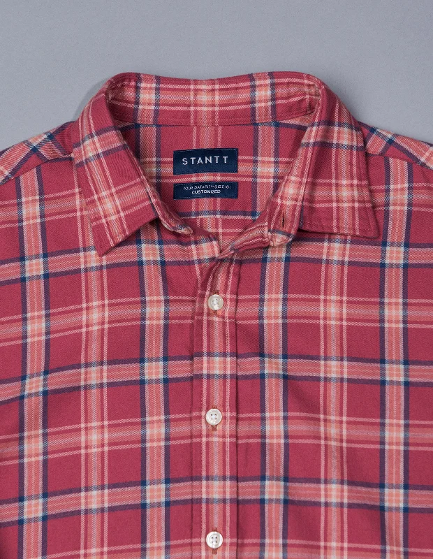 Rose and Navy Brushed Twill Bordered Check Sharp Men's Italian