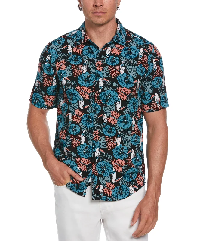 Toucan Hibiscus Print Shirt Casual Men's Short