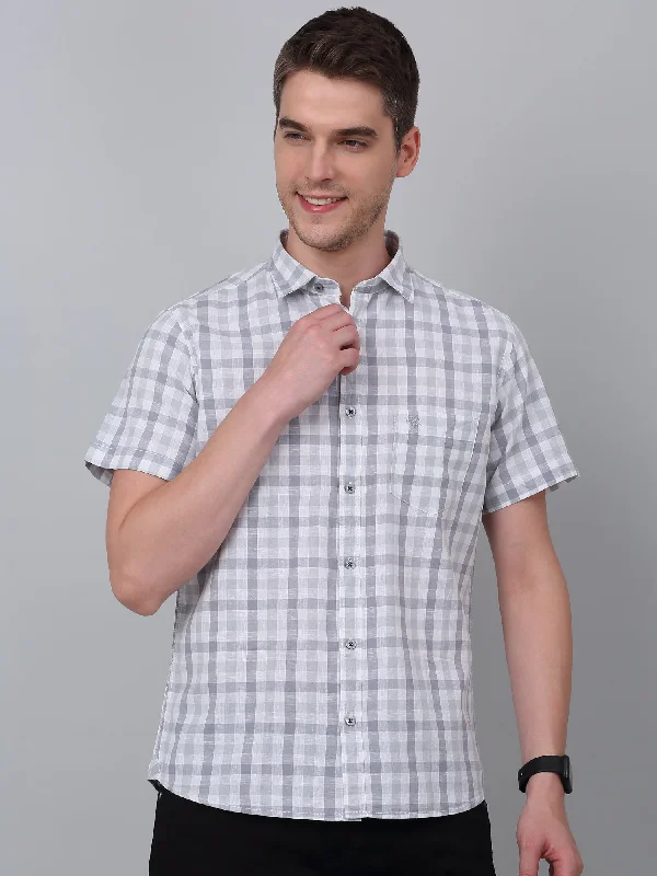 Men's Grey  Casual Medium Checks Half sleeve Shirt Tough Men's Military