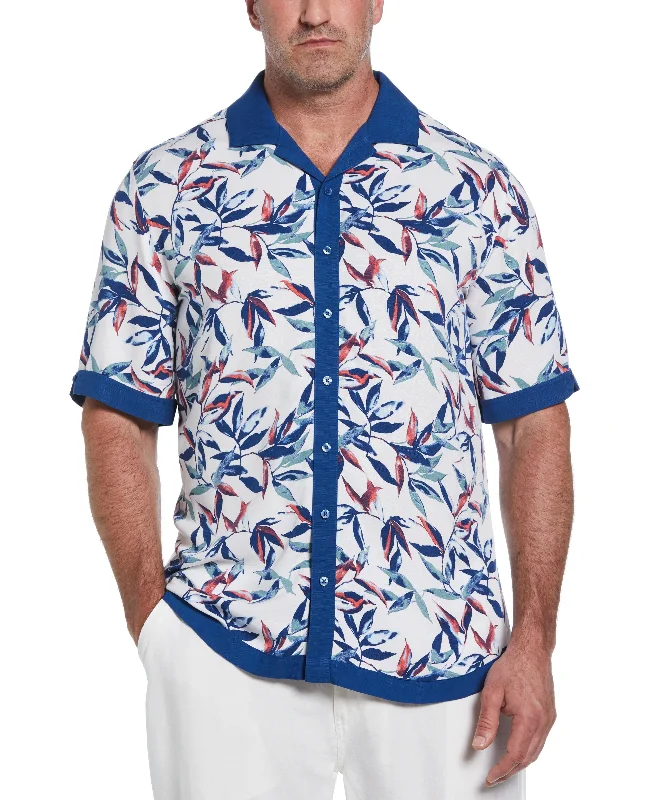 Big & Tall Watercolor Leaf Print Textured Shirt Elegant Men's Cashmere
