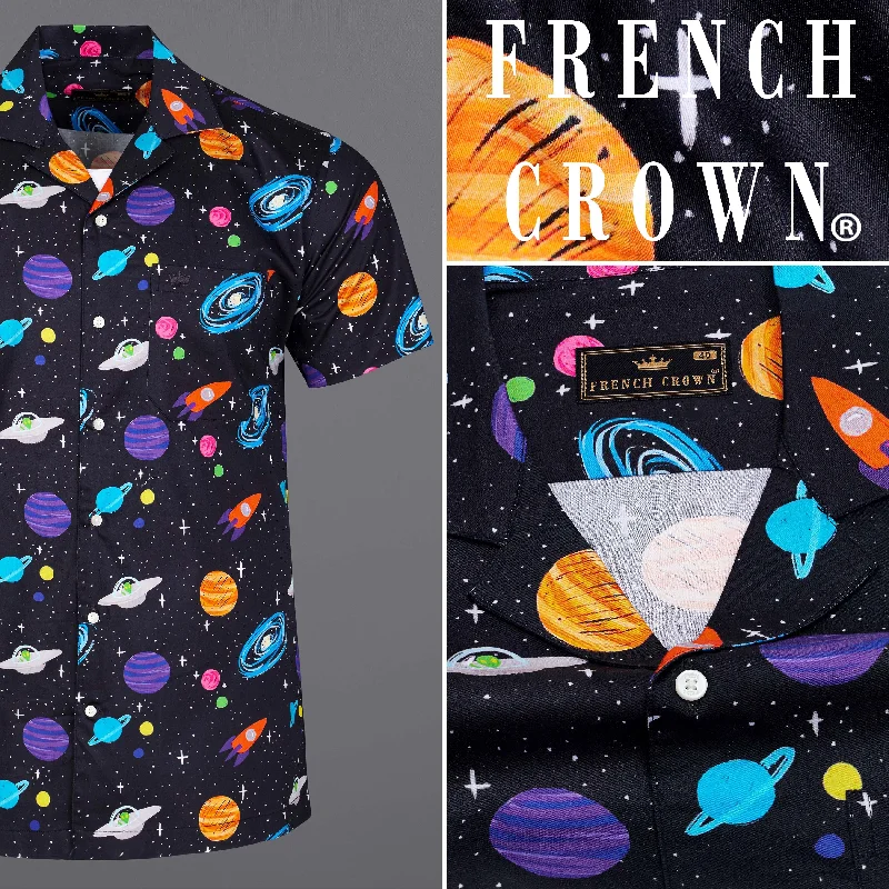 Jade Black Multicolour Galaxy Printed Super Soft Premium Cotton Shirt Dynamic Men's High
