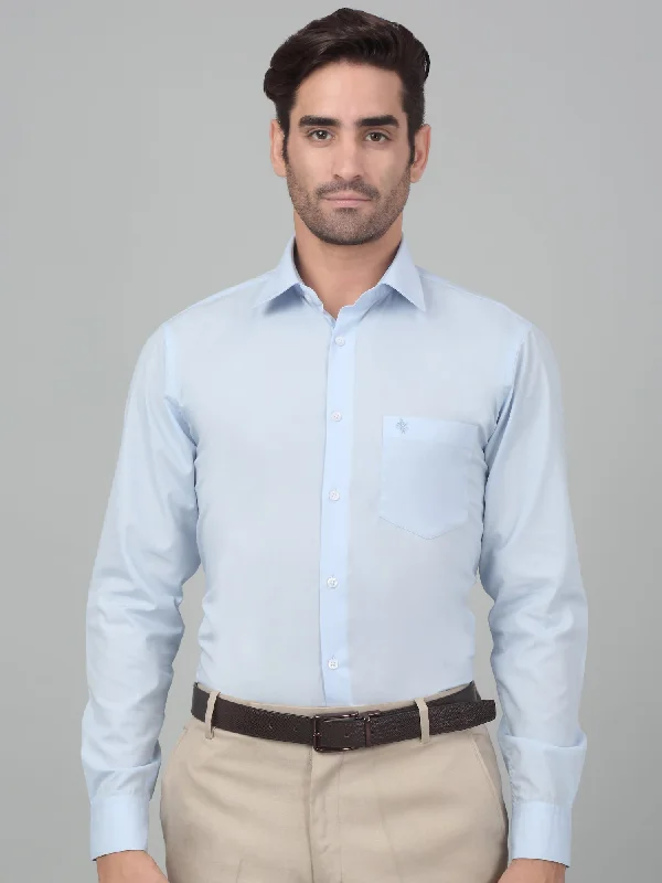 Men's Sky Blue Formal Plain Full Sleeve Shirt Practical Men's Multi