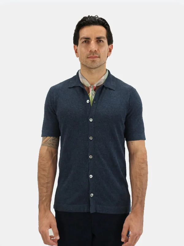 Garda Short Sleeve Polo Micro Bouclé Marine Melange Trendy Men's Oversized