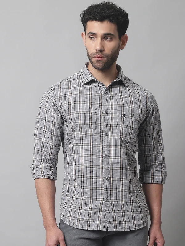Men's Grey Casual Medium Checks Full Sleeve Shirt Masculine Men's Thick