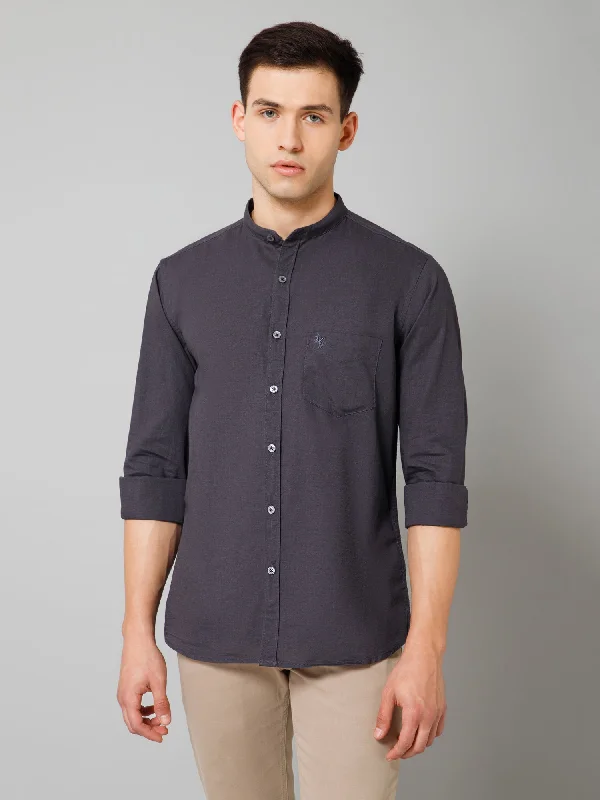Men's Dark Grey Casual Plain Full Sleeve Shirt Modern Men's 