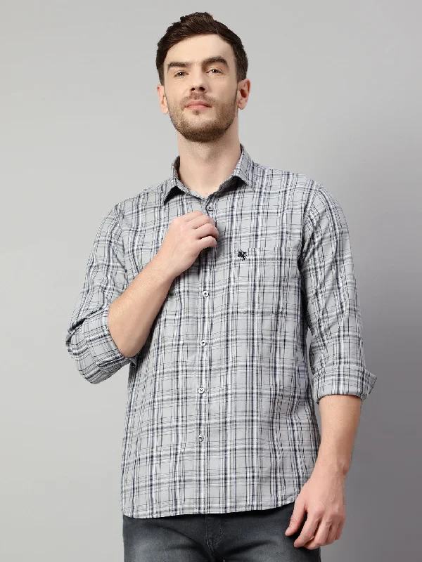 Men's Grey Casual Medium Checks Full Sleeve Shirt Cozy Men's Sherpa