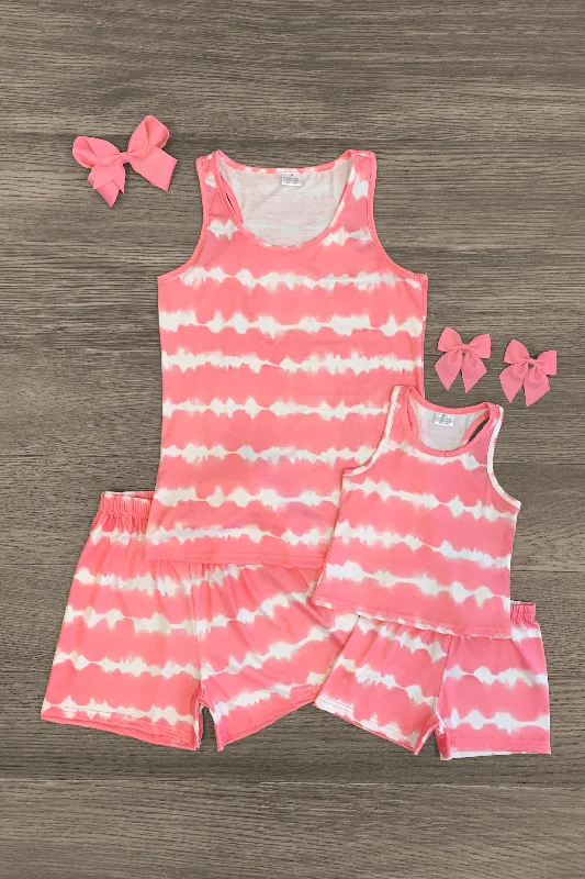 Mom & Me - Pink & White Stripe Tank Lounge Short Set Relaxed Men's Beach