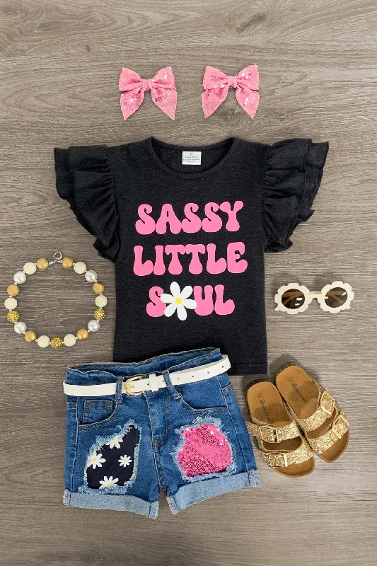 "Sassy Little Soul" Distressed Denim Short Set Edgy Men's Punk