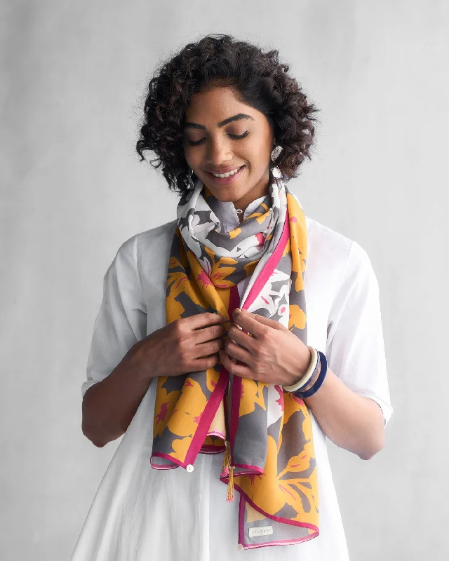 Gudhal Scarf - Grey & Ochre Stylish Men's Neon