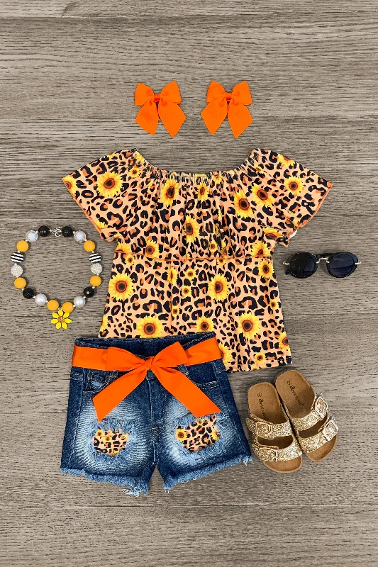 Cheetah & Sunflowers Denim Short Set Confident Men's High
